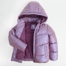                             Metalická zimní bunda s kapucí- fialová                        