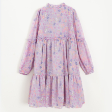                             Květinové šaty s dlouhým rukávem -fialové                        