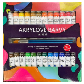 Akrylové barvy 24x12ml 3x štětec