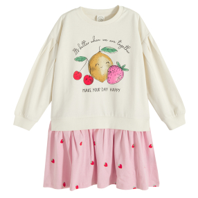 Mikinové šaty s dlouhým rukávem s potiskem ovocem -krémové