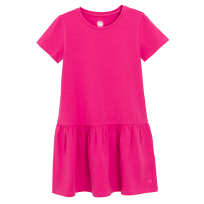Jednobarevné šaty s krátkým rukávem -tmavě růžové