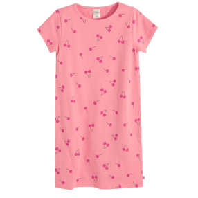 Šaty s krátkým rukávem s třešněmi -růžové