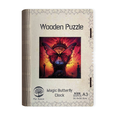 Dřevěné puzzle Magické motýlí hodiny A3