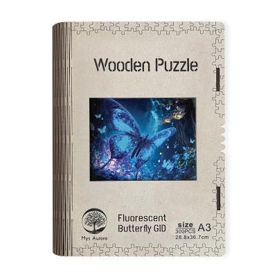 Wooden puzzle Fluorescent Butterfly A3 GID - svítící ve tmě